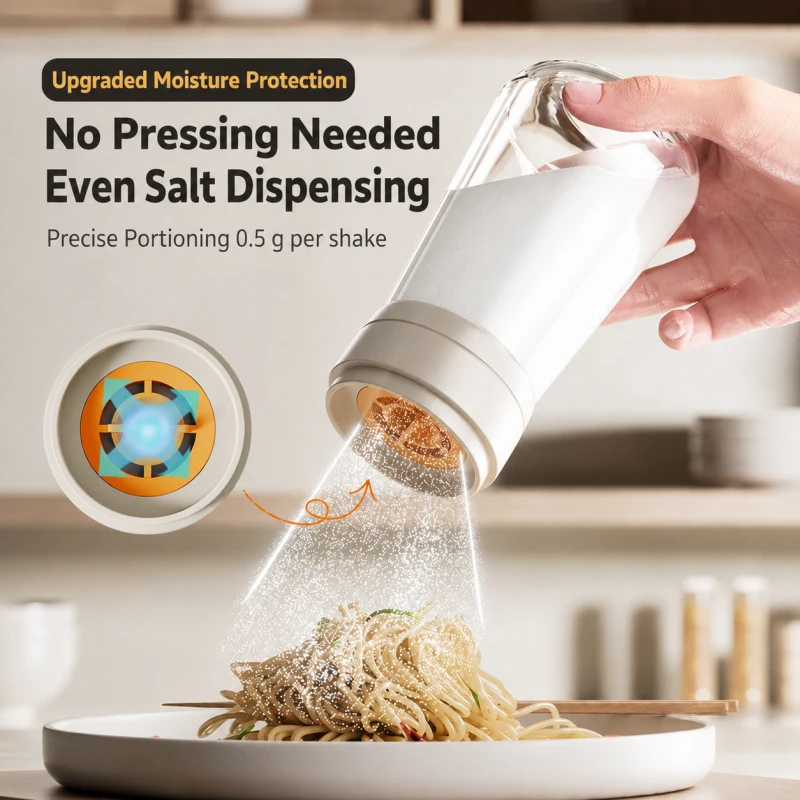 

Glass Salt Shaker with Lid, 2-in-1 Quantitative Salt Dispenser, Airtight Seasoning Jar, Kitchen Spice Container, Home Salt Box