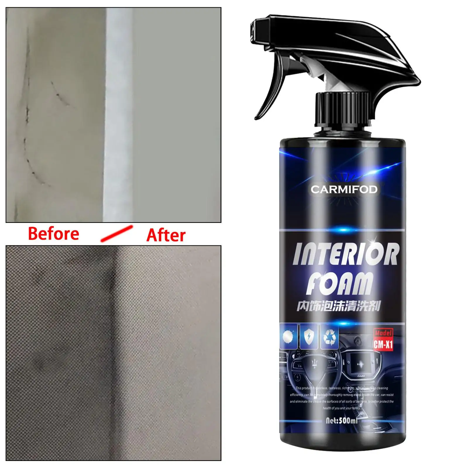 Foaming Cleaner Spray for Car Interior Leather Seat Stain Remover Fabric Linen Flannel Carpet Ceiling Washing Tool 500ml