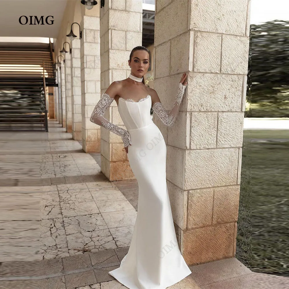 

OIMG BOHO Lace Wedding Dresses For Women Formal Applique Mermaid Fashion Illusion Long Sleeve Party Bridal Gowns Bohemia