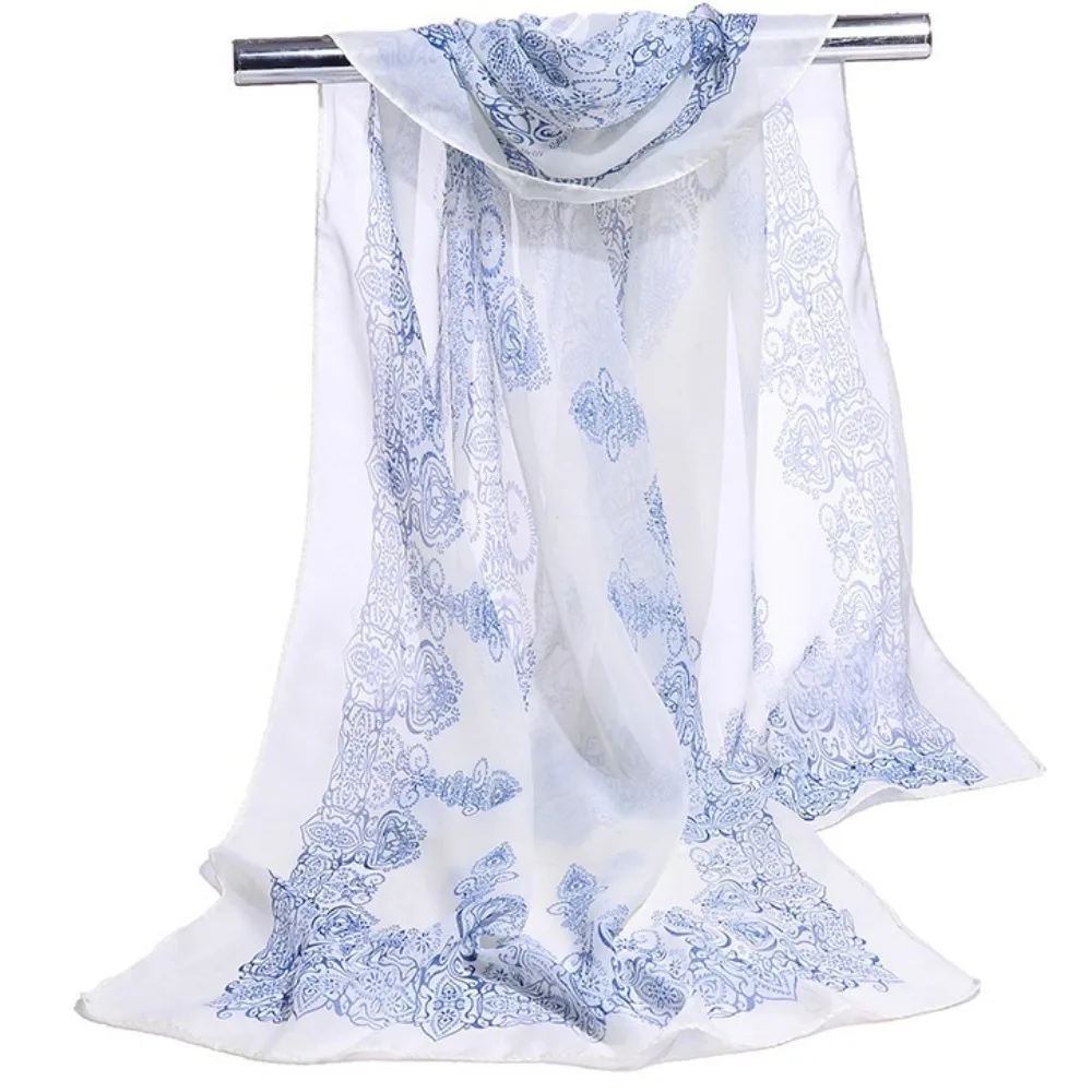 

Fashion Flower Print Long Chiffon Scarf Butterfly Soft Wrap Shawl Silk Sun Protection 10 Colors Beach Scarves Women
