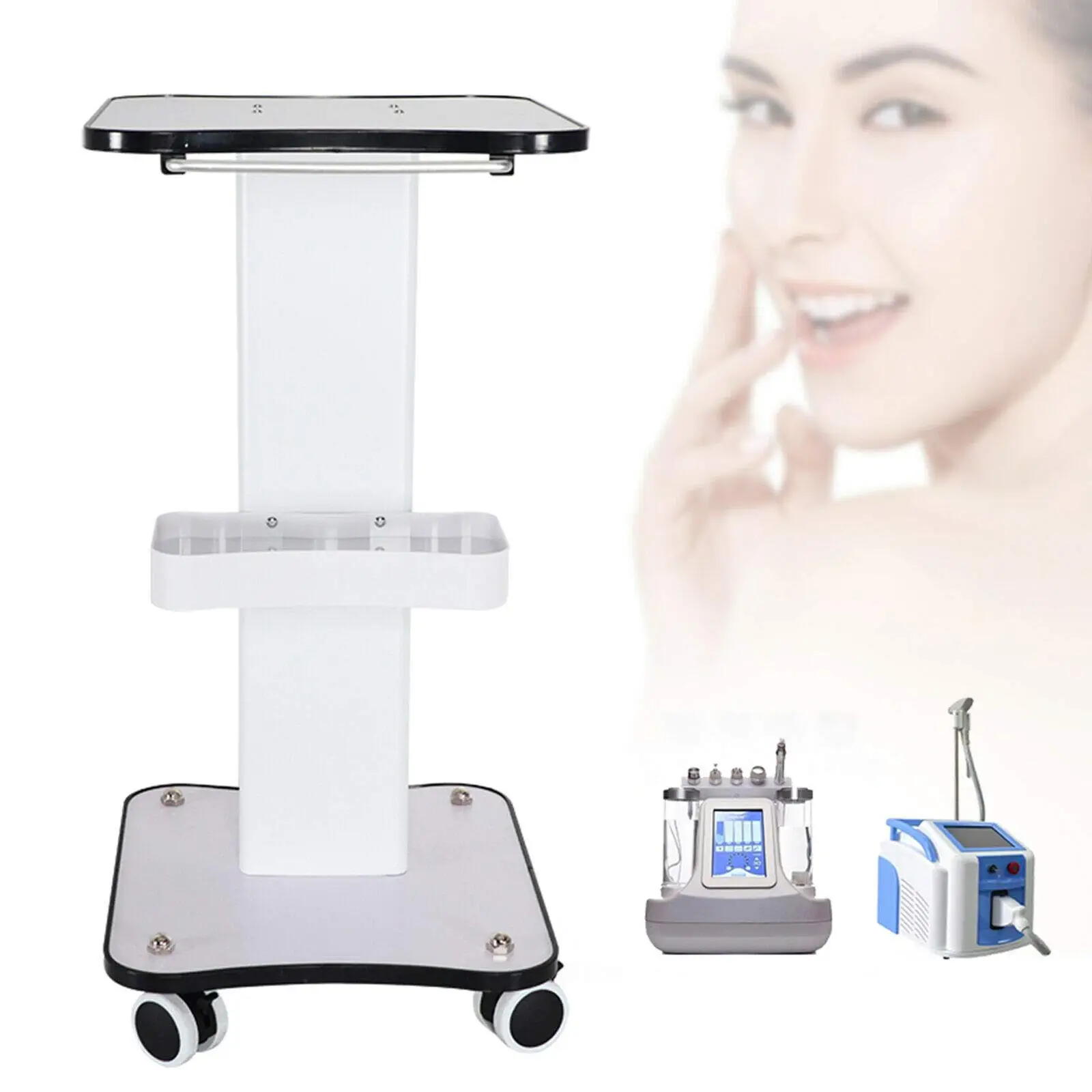 

Salon Trolley Cart - Aluminum Mobile Trolley Stand Medical Rolling Carts for Ultrasonic Cavitation Rf Machine Manicure Spa Shelf