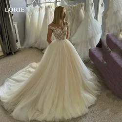 LORIE-vestido de novia de encaje de manga larga, traje de baile con cuello redondo, tul hinchado, 2024