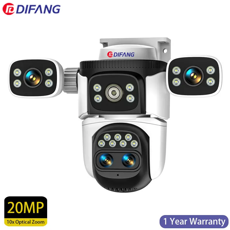 

DIFANG 20MP 10K Four Lens PTZ IP CCTV WiFi Surveillance Camera Wireless Security Camera Waterproof 360 Degree Outdoor 10x Zoom