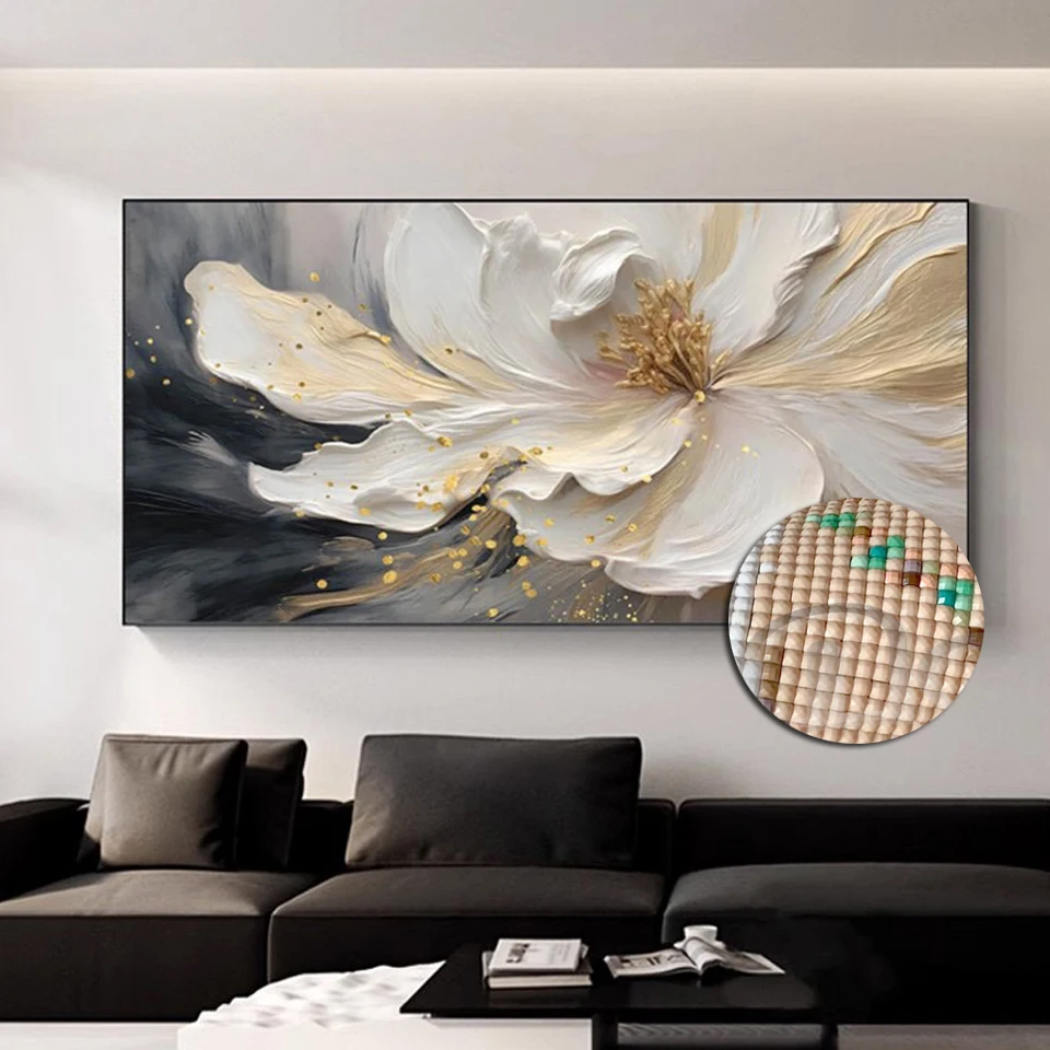 White Flowers Diy 5d Diamond Painting Cross Stitch Kits Diamond Embroidery Still Life Plant 3d Large Art