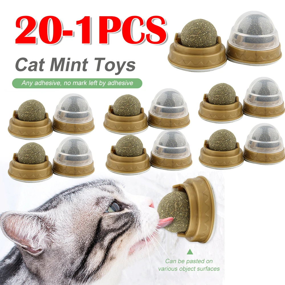 20-1PCS Catnip Cat Wall Stick-on Ball Natural Mint Promote Digestion Cat Grass Pet Toy Improve Appetite Spinning Pet Toy Ball