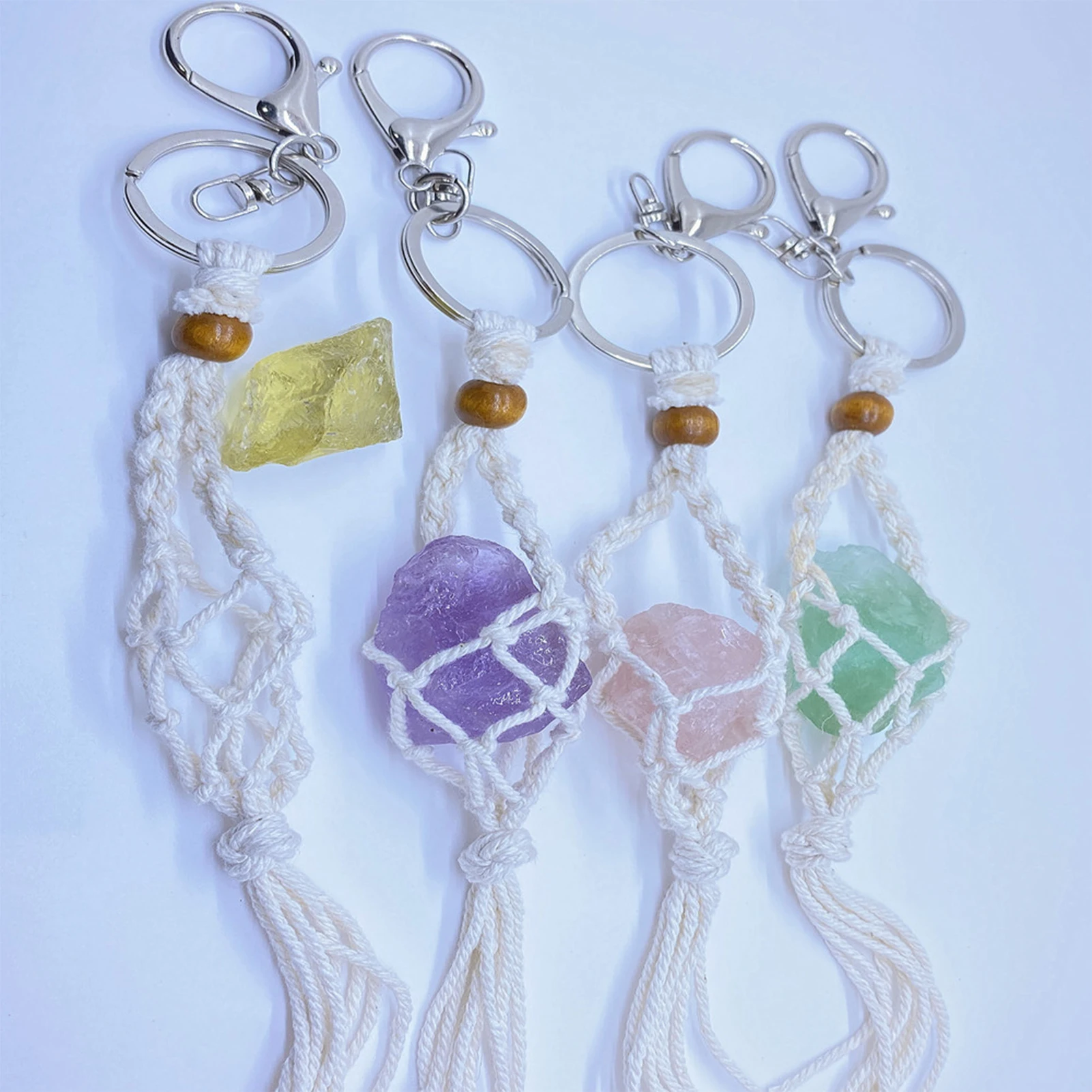 Cord Wrapped Stone Holder Keychain Car Decor Natural Crystal Hanging Ornament Home Indoor Ornaments For Christmas Party Decor