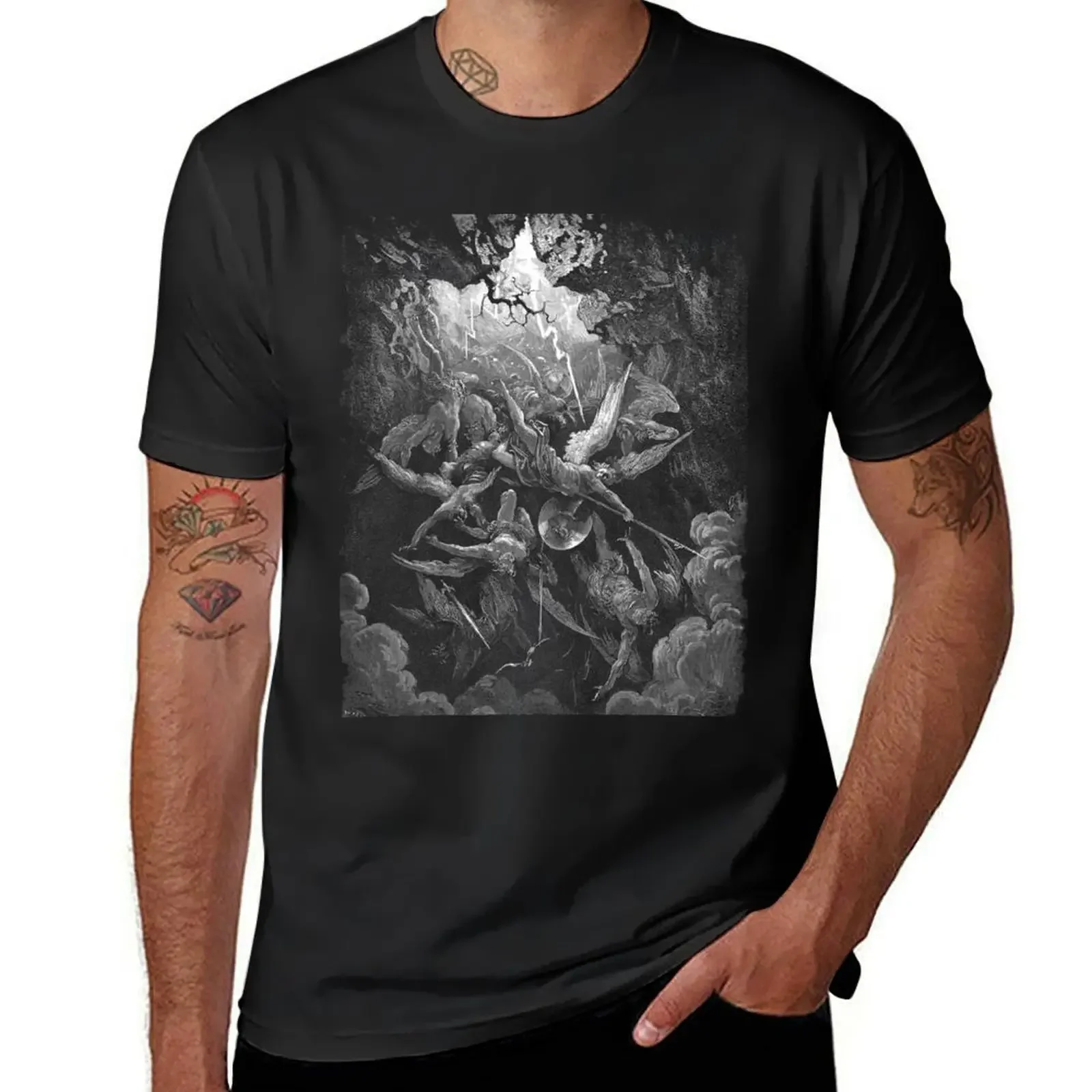 Customs Sublime Workout Shirts for Men Lithograph - Gustave Doré - Paradise Lost - The Mouth of Hell John Milton T-Shirt Summer