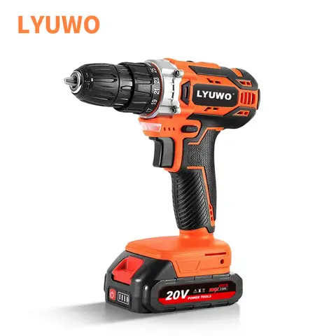 20V 무선 드릴 40N.m 25 Plus 1 LYUWO 전기 스크루 드라이버 열쇠가없는 척 2 기어 속도 무선 전원 드라이버 배터리 도구