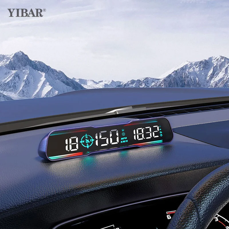 Car Speed Gauge GPS LED Display HUD With Atmosphere Lamp Altitude Measuring Head-Up Display Speedometer Driving Distance Truck