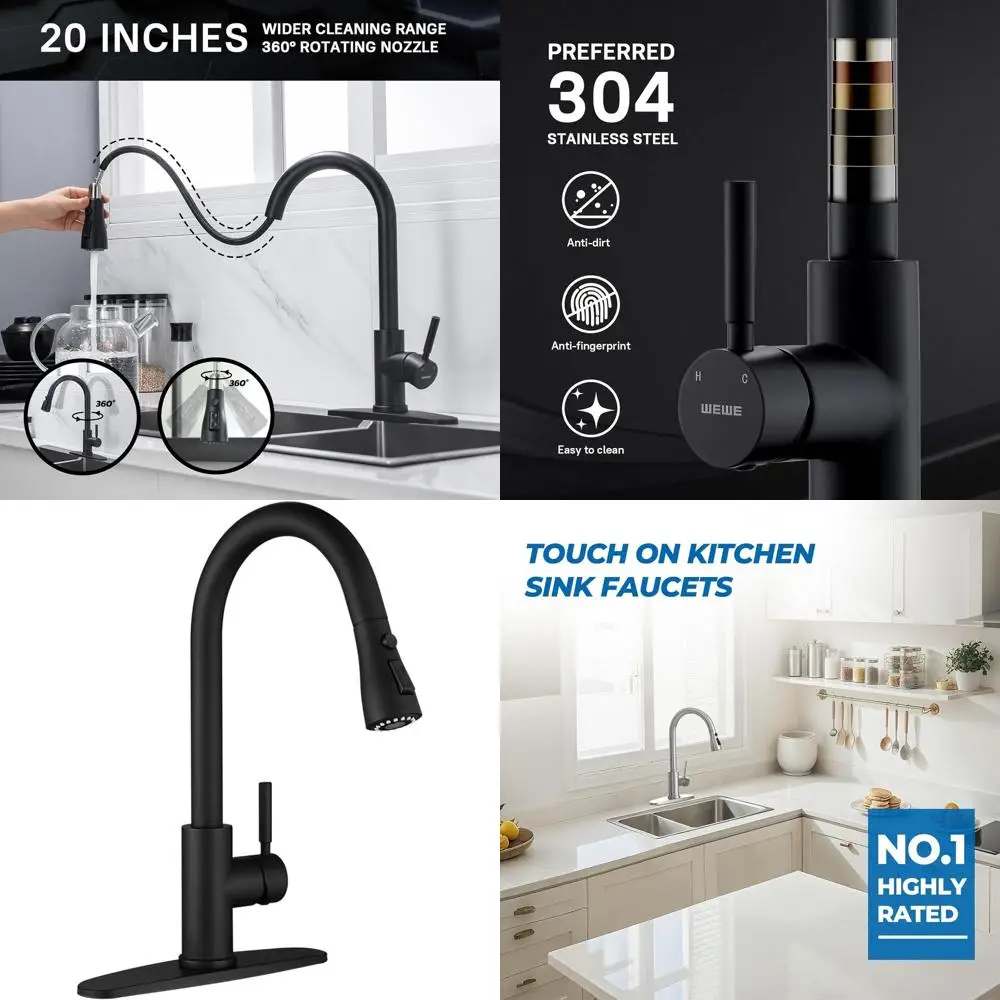 

Stainless Steel Pull-Down Spray Faucet, Single Handle for Kitchen Sinks, 1 or 3 Holes, Suitable for Farmhouse, Commercial, RV, a
