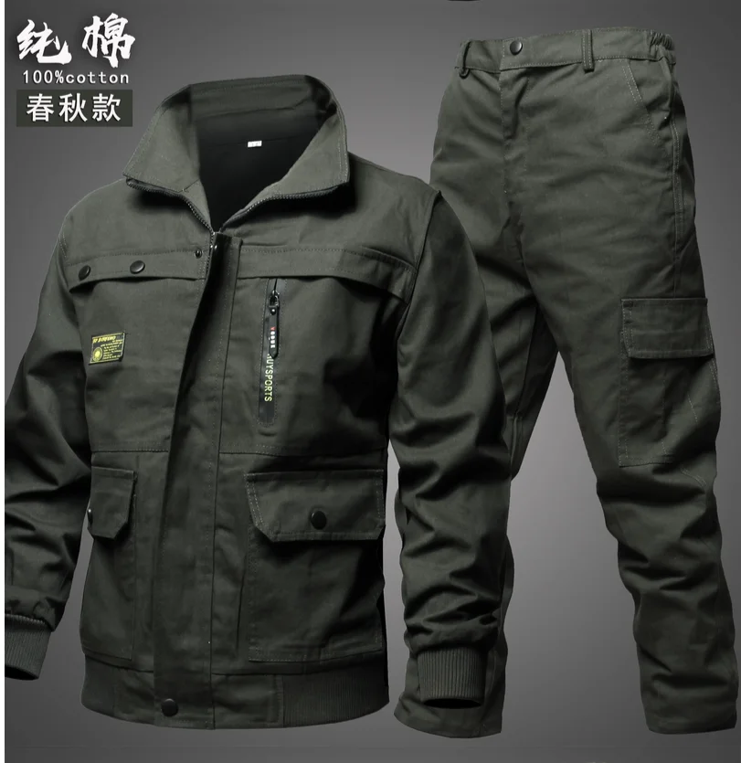 Spring and Autumn All Cotton Work Clothes Set for Men, Anti scalding and Wear resistant Welding Equipment