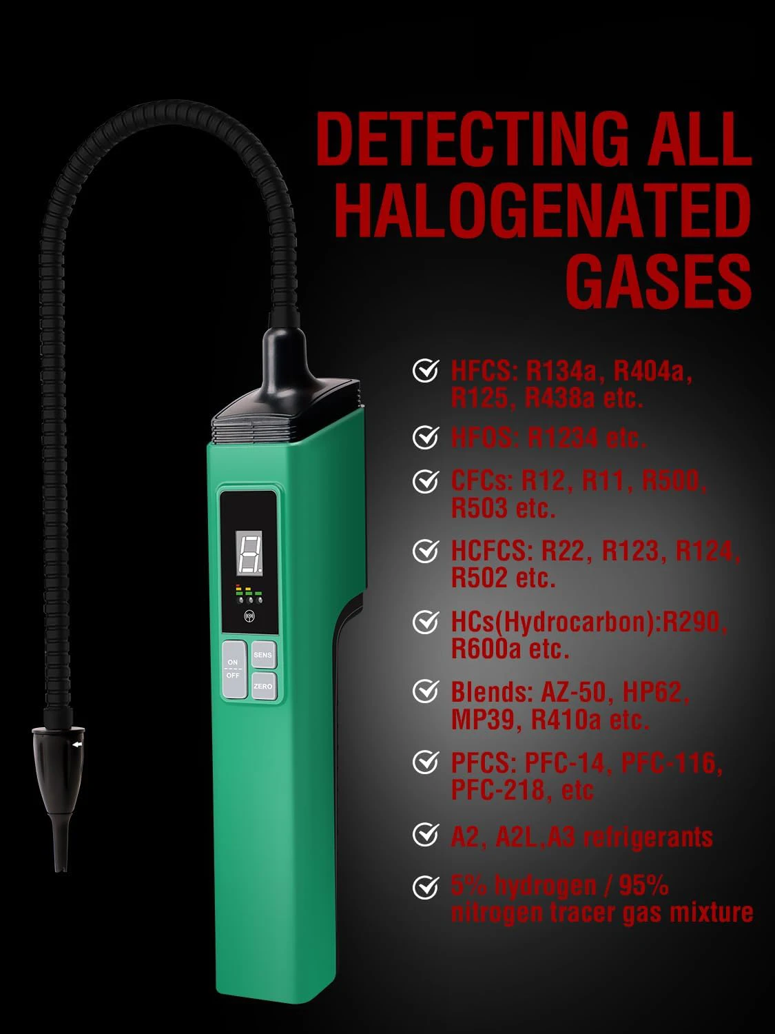 冷媒リークディテクタ ハロゲンリークディテクタ フロンガスリークテスター HVAC エアコン R22 R410A R134A R1234YF CFC HCFC H