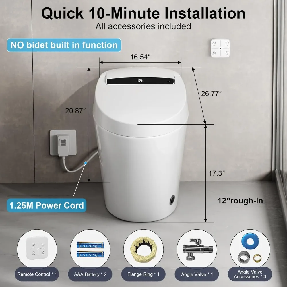 

Smart Toilet with Heated Seat, Auto Flush, Night Light, Tankless Design for Modern Bathroom
