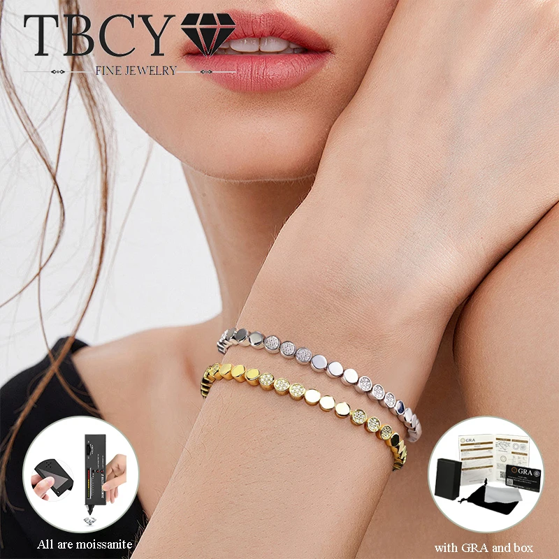 

TBCYD Luxury Full Moissanite Tennis Bracelet for Women 925 Silver Original Certified Dots Bubbles Chain Plated 18k Gold Jewelry