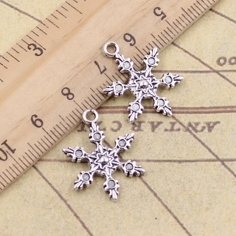 30pcs Charms Snow Snowflake 23x17mm Tibetan Bronze Silver Color Pendants Antique Jewelry Making DIY Handmade Craft For Necklace