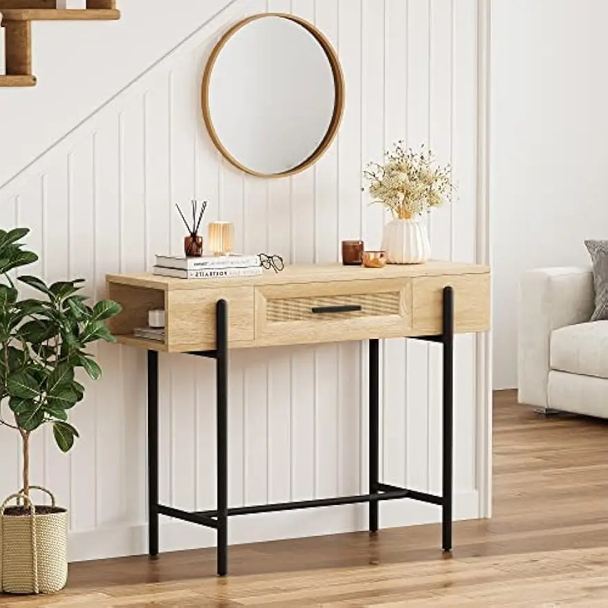 

Стол Диван из ротанга Узкий стол в прихожей с ящиком и местом для хранения вещей, 40 дюймов за диваном