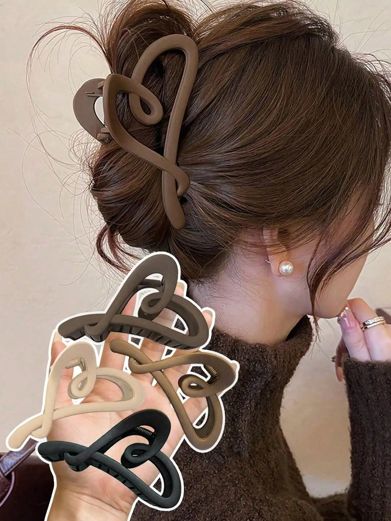 4pcs/1pc Black, White, Khaki, Brown Heart-Shaped Hair Clips, Fashion Versatile Elegant Minimalist Matte Plastic Hair Accessories Suitable For Daily, Casual, Party, Work, Vacation, Face Washing, Makeup, Matching Summer Beach Holiday Summer Beach Claw Clips