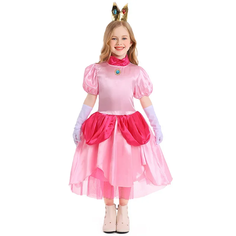 Umorden 3-12Y Kids Child Girls Pink Peach Princess Costume Dress Fairy Tales Cosplay Purim Party Halloween Costumes Clothing