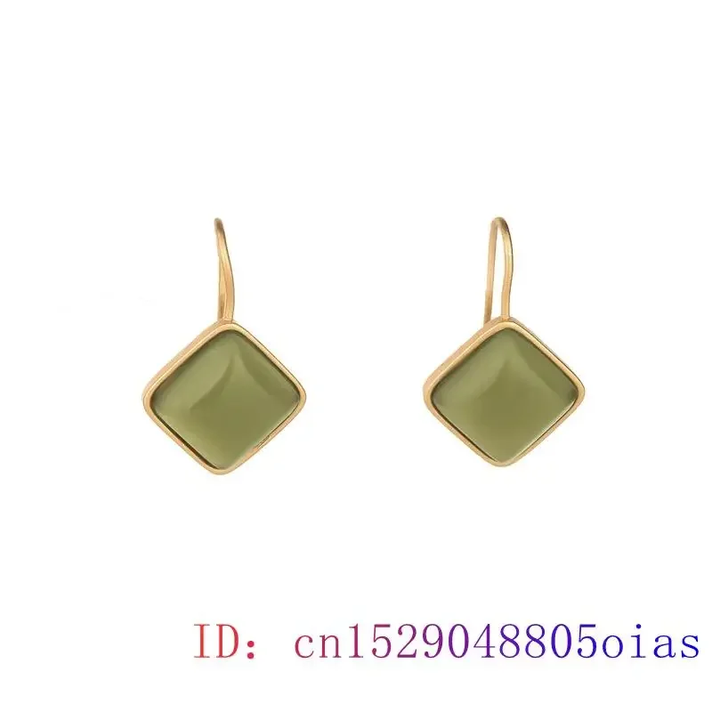 Green Jade Earrings Natural Gifts Amulet Chalcedony Fashion Women Charm 925 Silver Jewelry Gemstone Zircon Crystal