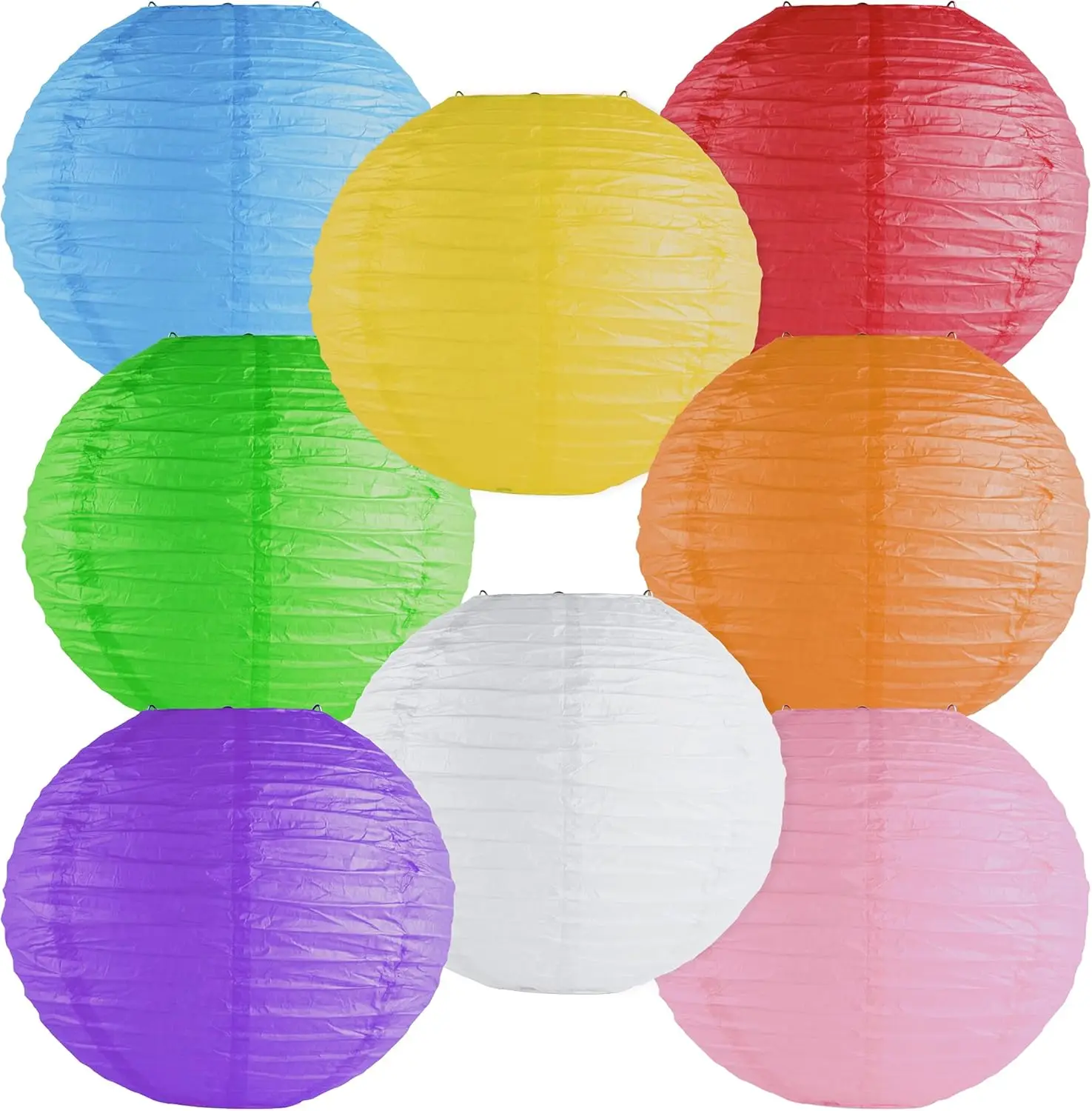 Linternas de Papel Colgantes Chinas/Japonesas Coloridas de 8 Pulgadas, Paquete de 8 con Marco Metálico para Decoración de Fiestas