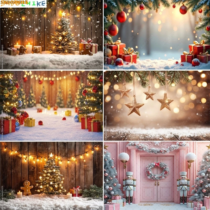 

Christmas Day Gift Boxes Steam Train Photography Backdrops Living Room Holidays Carpet Fireplace Pine Trees Background VT-02