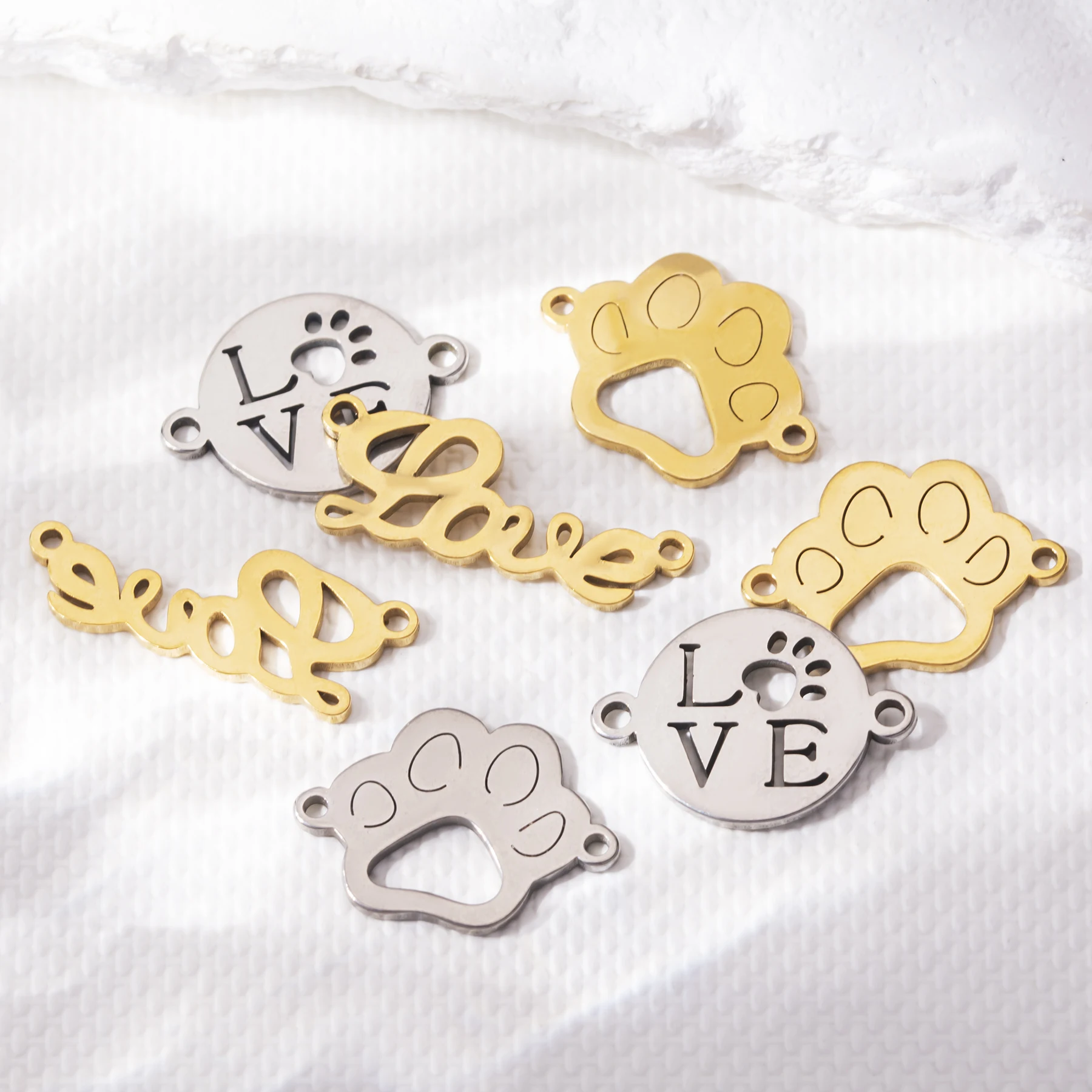 10 Stück/Set Edelstahl-Verbindungsanhänger mit Liebesbrief- und Pfotenabdruck-Motiv für DIY-Schmuckherstellung, Armband, Halskette – Detail 6
