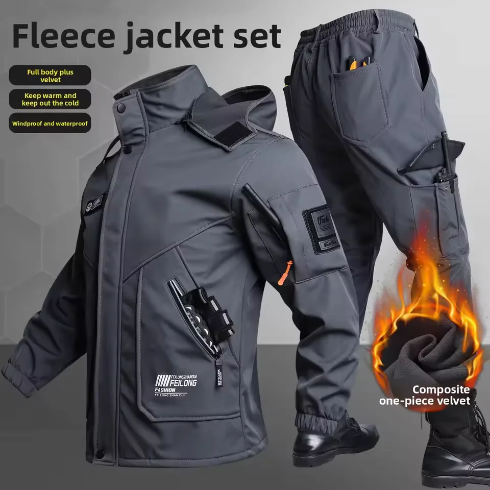 2025 NEW Fleece Lined Waterproof Outdoor Workwear Jacket and Pants Set High Wear Resistance Winter Construction Site Uniform