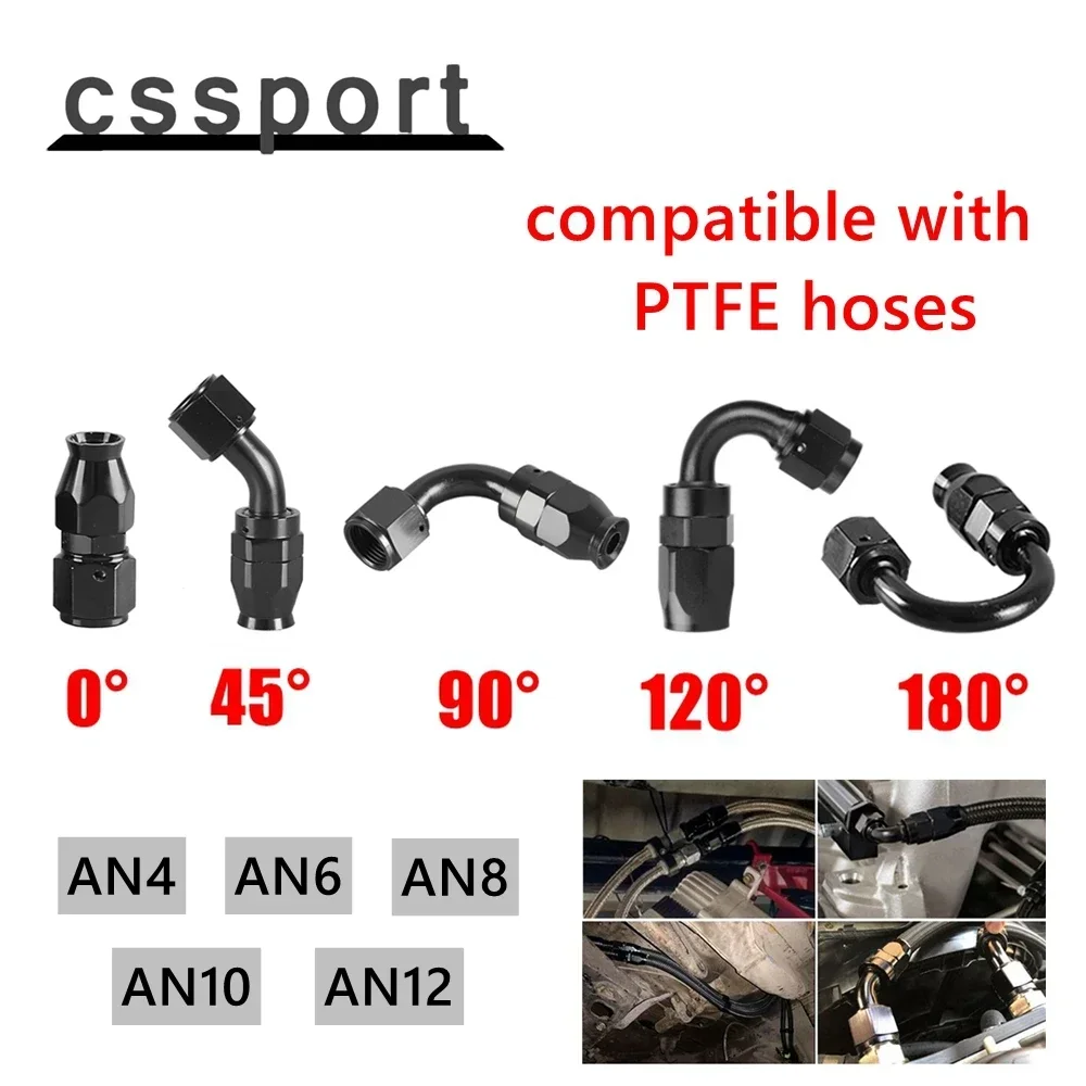 Универсальный поворотный фитинг шланга AN4/6/8/10/12 для масла и топлива, прямой 0 ° /45 ° /90 ° /120 ° /180 °   Адаптер степени для поворотного фитинга из ПТФЭ
