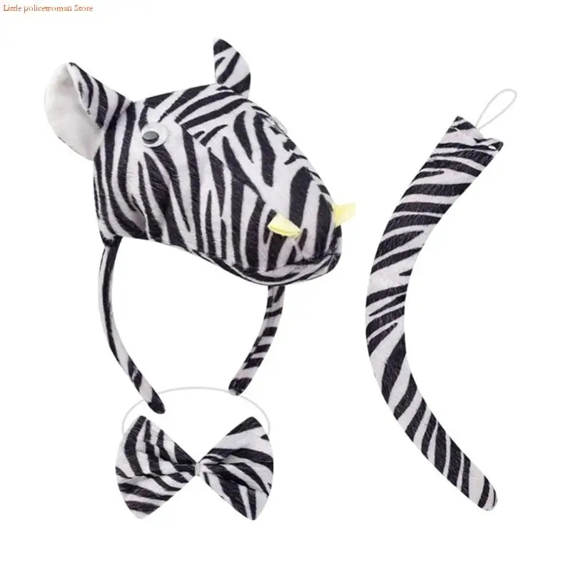 F92d Zebras Costume Set Zebras Ears Bandband Bowtie Tail Gants For Kids Girls Boys Halloween Cosplay Costume Animal