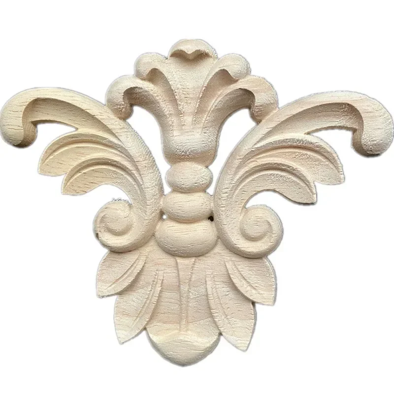 1PC Wood Carved Round Applique Furniture Natural Unpainted Home Decoration Furniture Accessories Vintage Craft Figurine 12x10cm