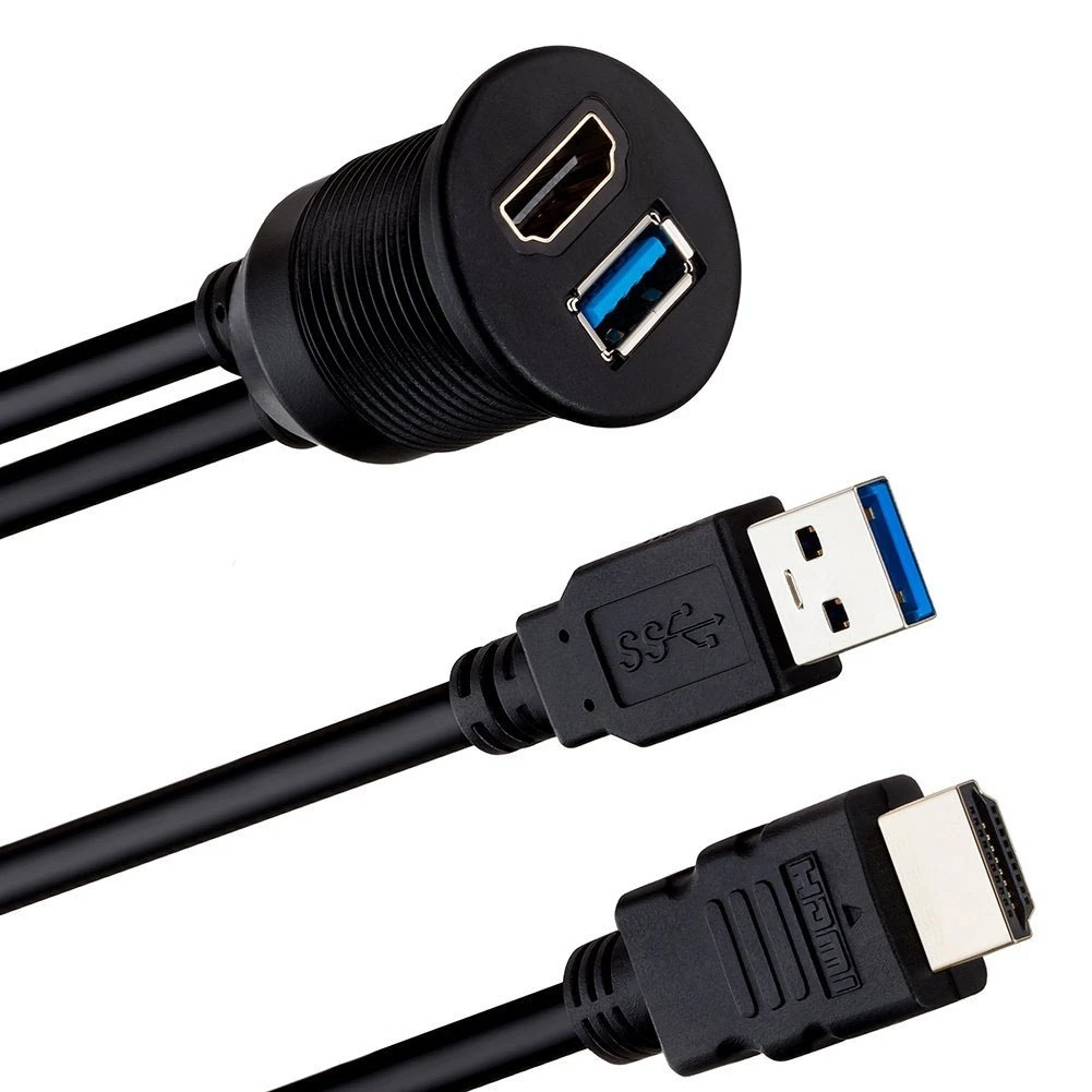 2 в 1 водонепроницаемый USB 3,0 и HDMI-совместимый USB2 удлинитель 1 2 м кабель приборная панель автомобильный монтажный кабель для лодки и мотоцикла