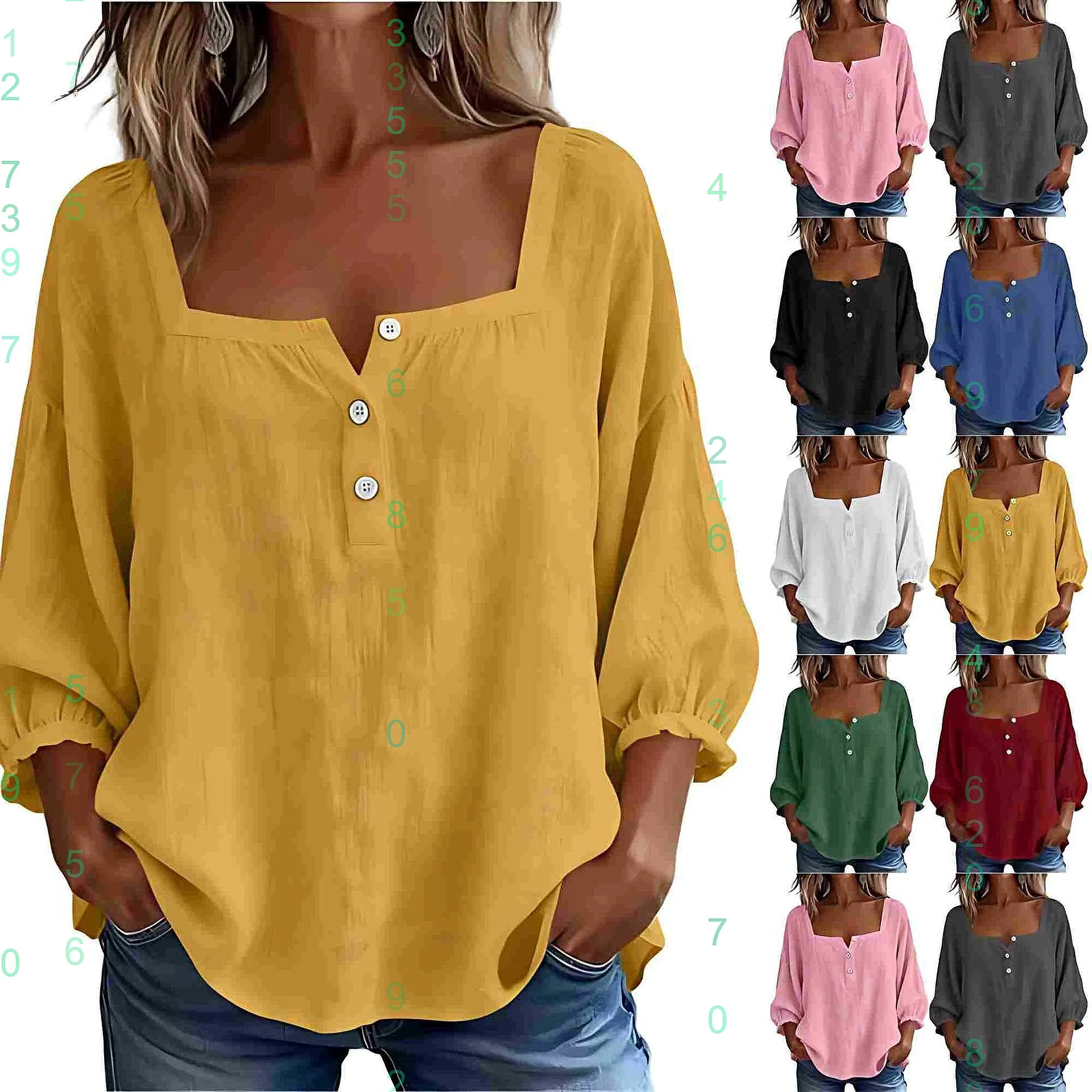 

Women V Neck Long Sleeve Blouse Tops Casual Loose Solid Color Tee Shirts Blouses