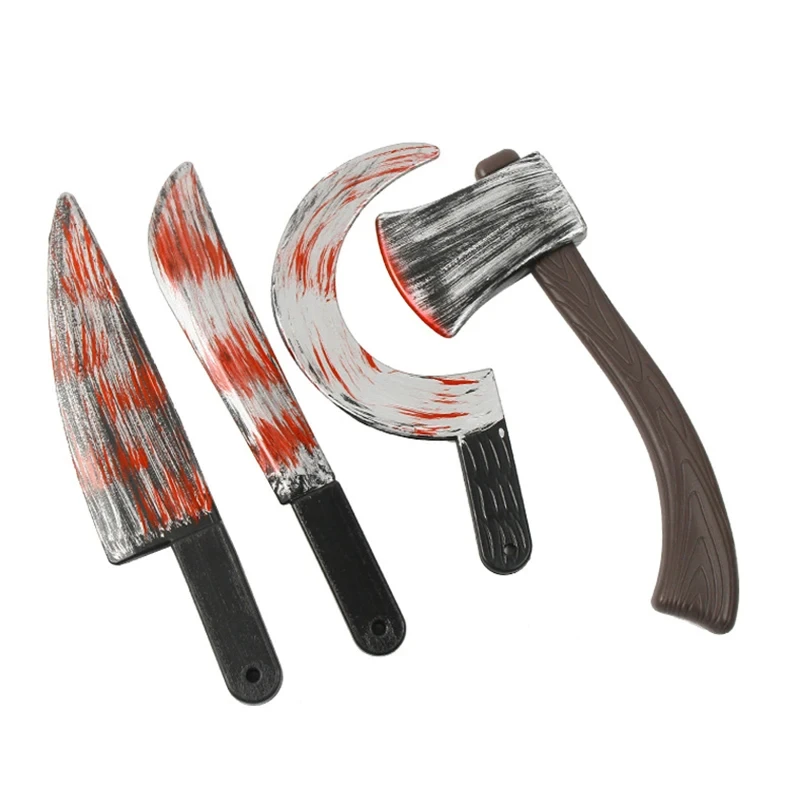 Halloween Cosplay Bloody Props Horror Film Plastic Sword Anime Stage Performance Knife Sickle Thriller Party Decorative Axe Toys