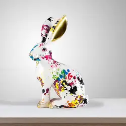 Graffiti Rabbit Statue Polyresin Rabbit Sculpture for Office Table Centerpiece