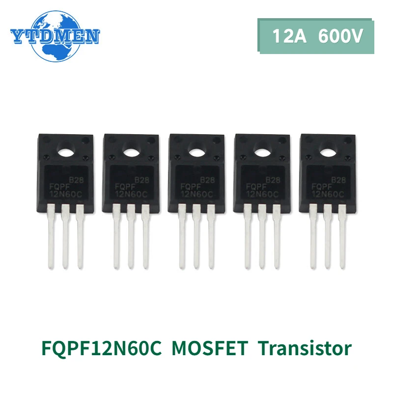 5PCS FQPF12N60C MOSFET Transistor 12N60C 12A 600V TO-220F Transistors Kit