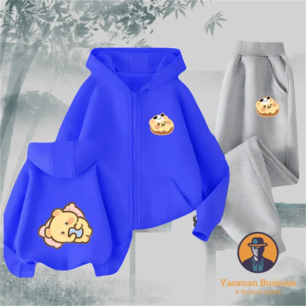 

Versatile Pure Cotton Zipper Tracksuit Butter Bear Anime Print All Match Kidswear