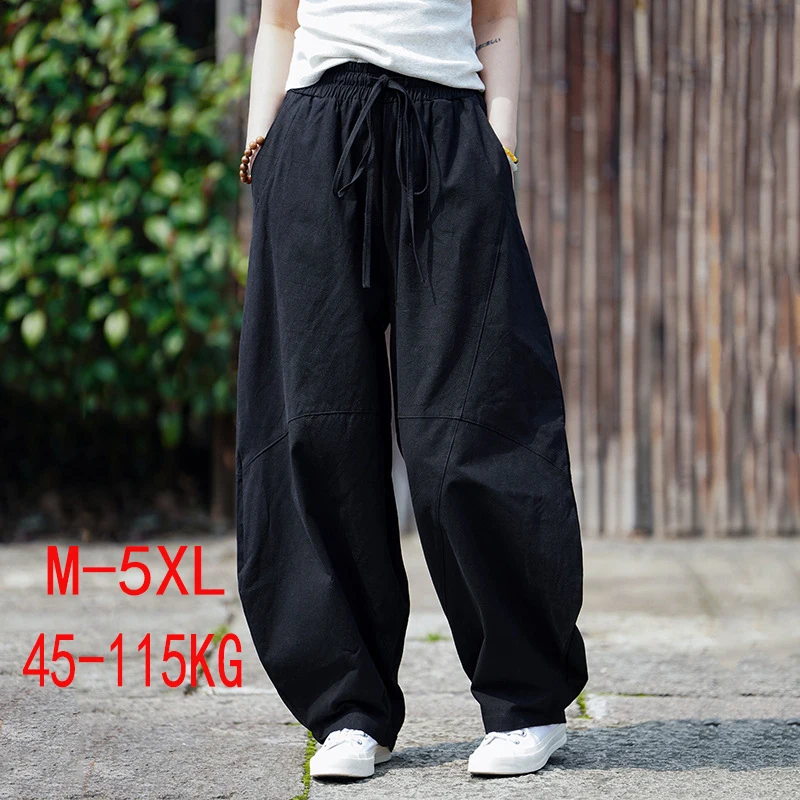 

Men Chinese Style Linen Pants Summer Thin Cotton Linen Wide Leg Pants New Chinese Retro Lantern Pants Plus Size Loose Trousers