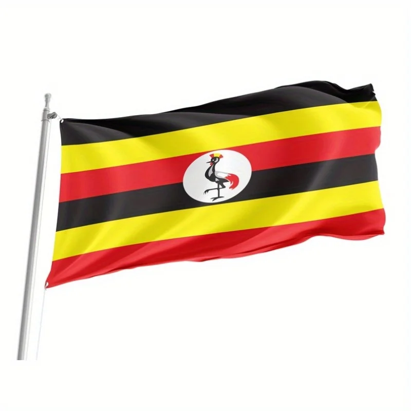1pc Ugandan Flag, Bright Black, Yellow and Red Striped Design with Badge, Suitable for Indoor and Outdoor Use,No Flagpole.