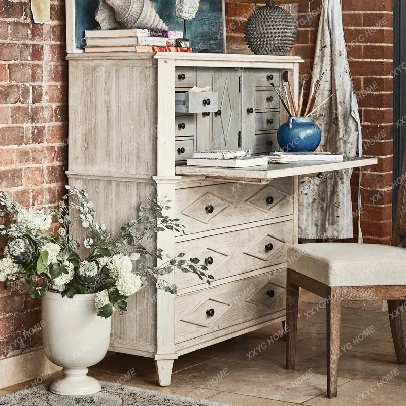 Rustic Diamond Solid Wood Chest of Drawers Classic Storage Cabinet Creative Entryway Large Capacity Organizer
