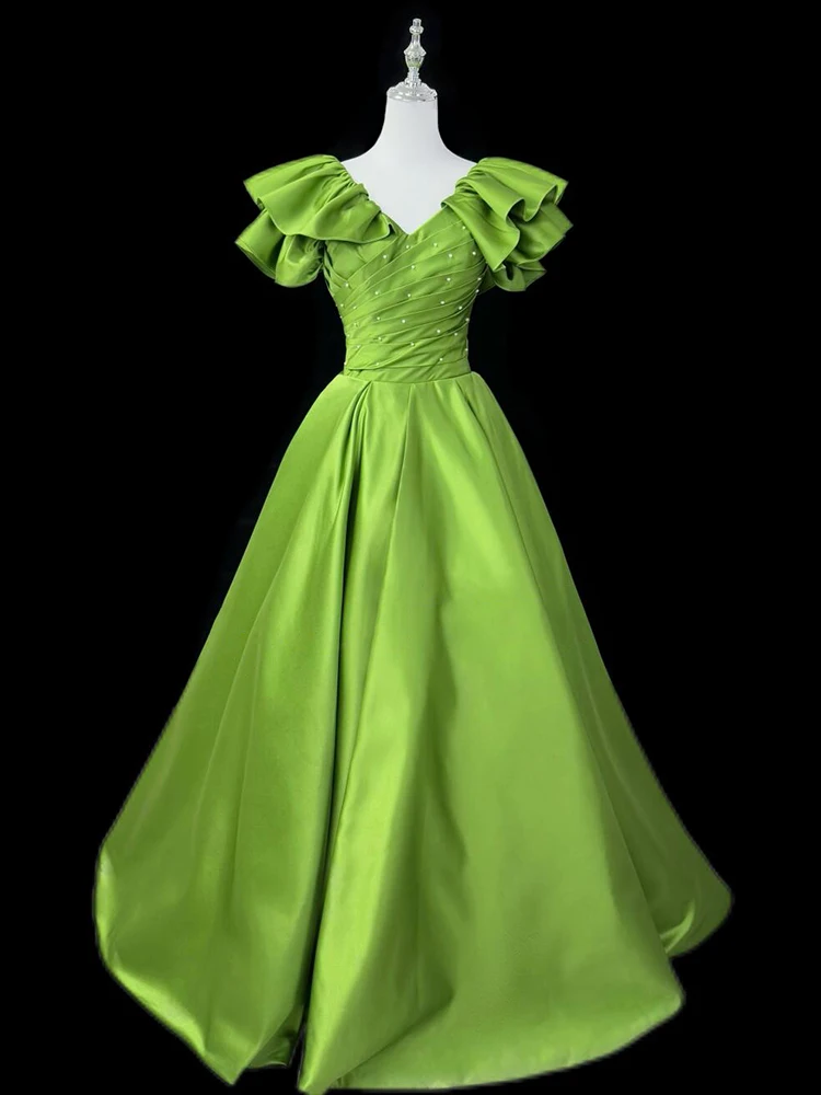 

Ele Satin Gown for Chorus Host Student Art Exam Solo Performance aduation ow Long A-Line Skirt Ele Dr