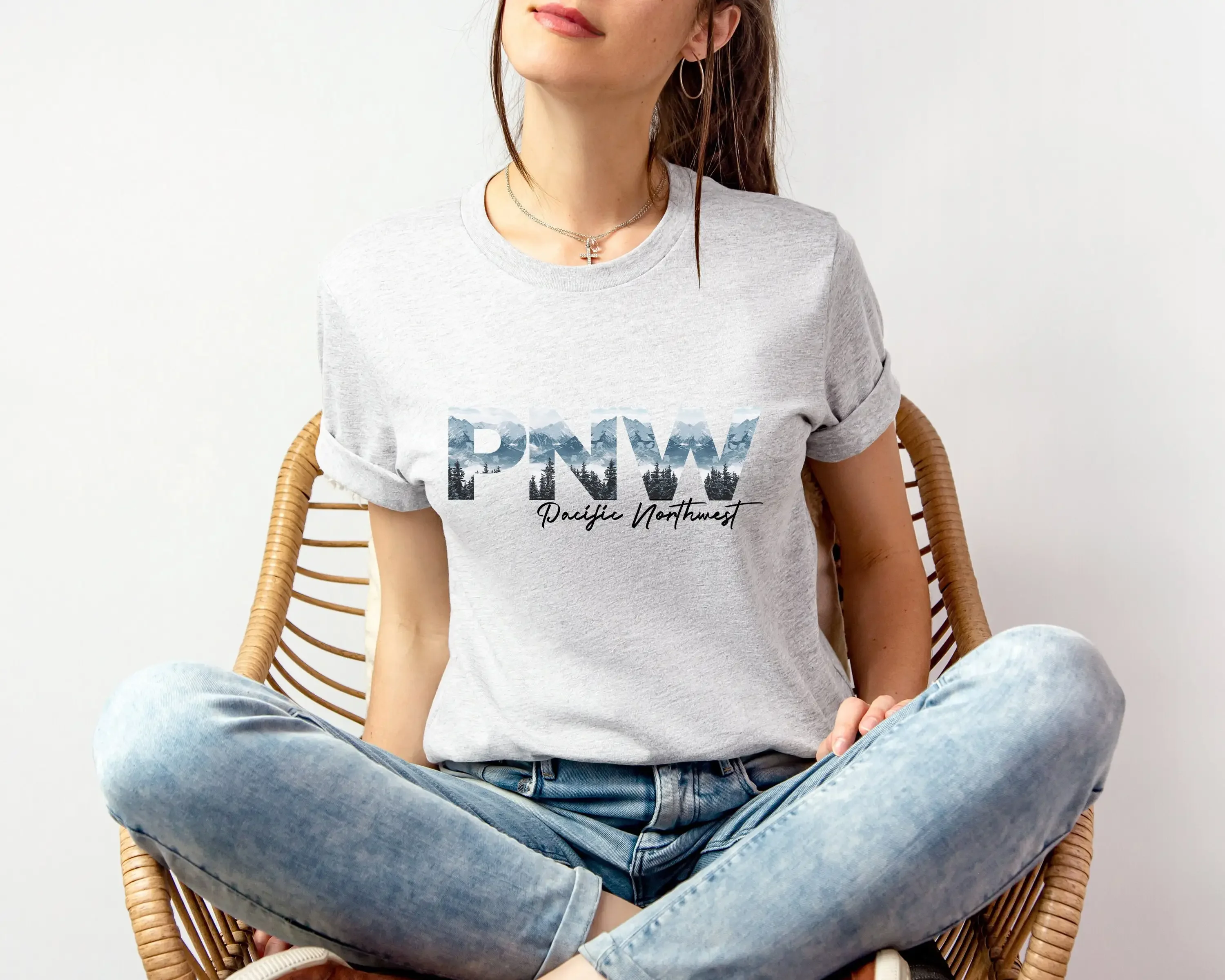 Pnw Sweat T Shirt Pacific Northwest Evergreen State Letters Washington Camp