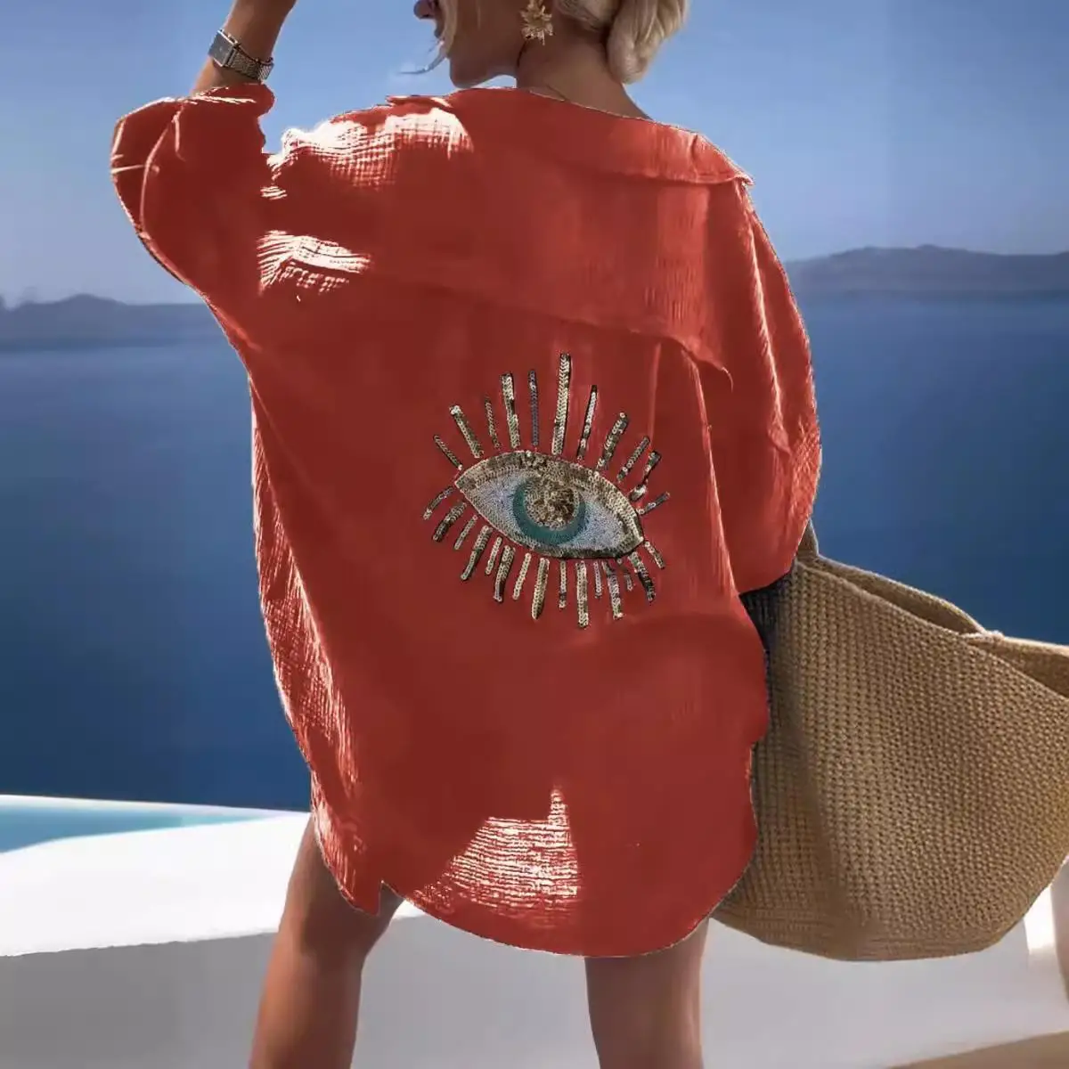 ياقة نسائية للعام الجديد طويلة من القطن والكتان irt مريحة ومسامية ومطرزة هندسية مقاومة للتشوه