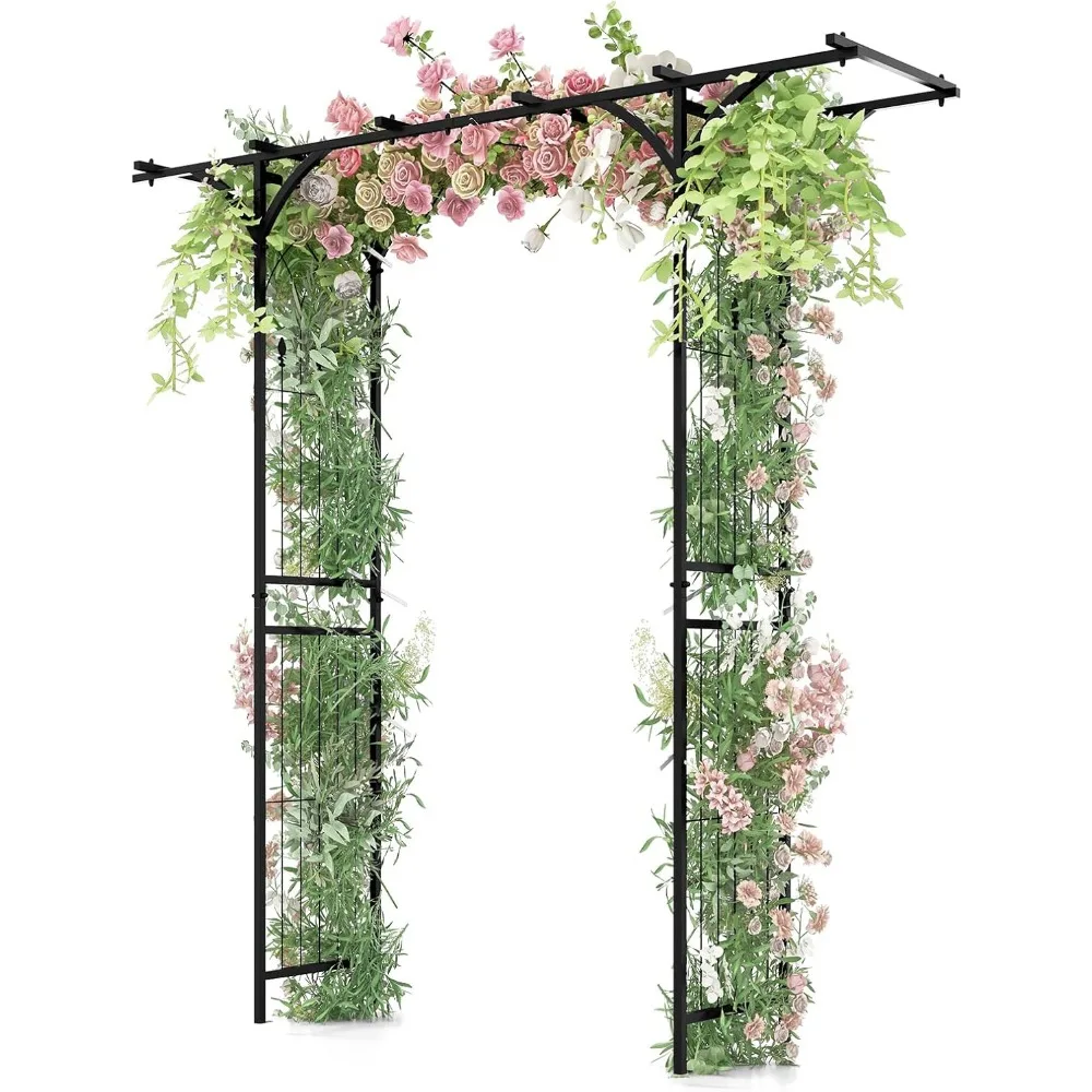 

Garden Arch Trellis Pergola, 6.8 FT Outdoor Metal Arbor w/Extended Top, 4 Ground Stakes, Plant Support Trellis