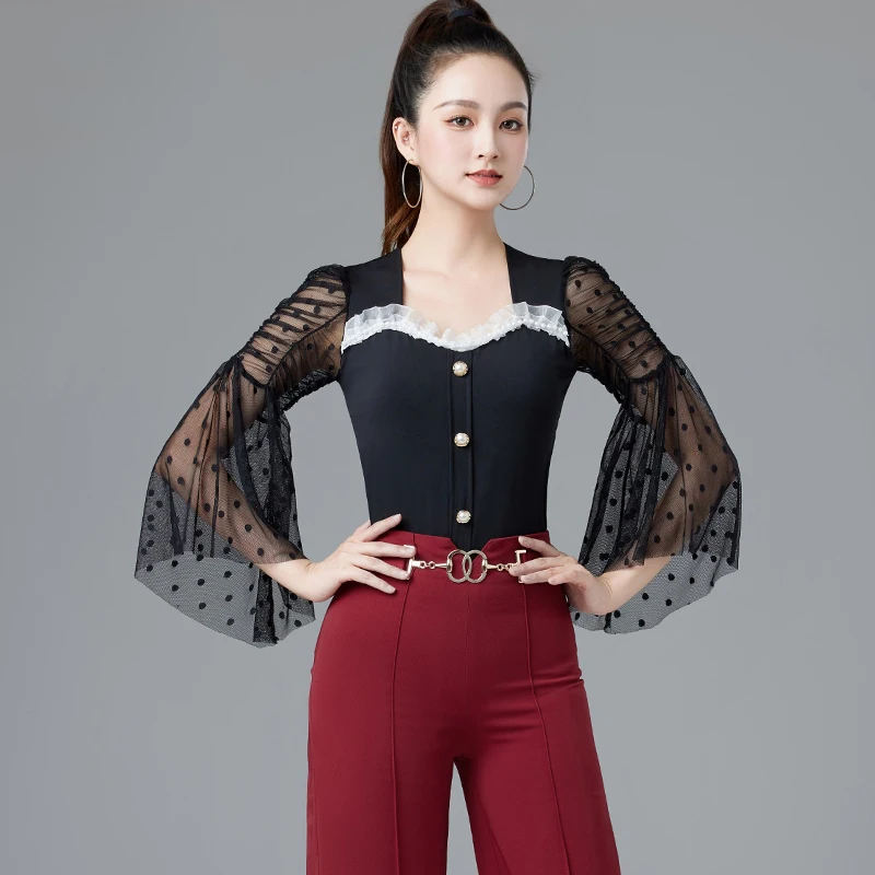 

Latin Dance Top Training Suit 2024 New Women'S Adult Modern National Standard Social Dance Waltz Latin Practice Clothes DQL9158