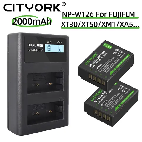 CITYORK  NP-W126 Battery 2000mAh  For FUJIFLM XT30 XT50 XT301 XM5 XT20 XS10 X100V1 XA5 XT10 XPro2 XT1 XM1 XT100 XH1 XE1 Camera