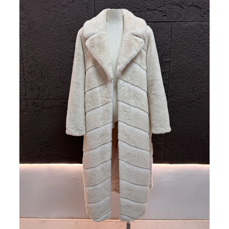 

Пальто из искусственного меха, зимнее женское корейское модное пальто с лацканами и крючками, тонкое кофейное универсальное длинное пальто из искусственного меха норки Roupas Feminina