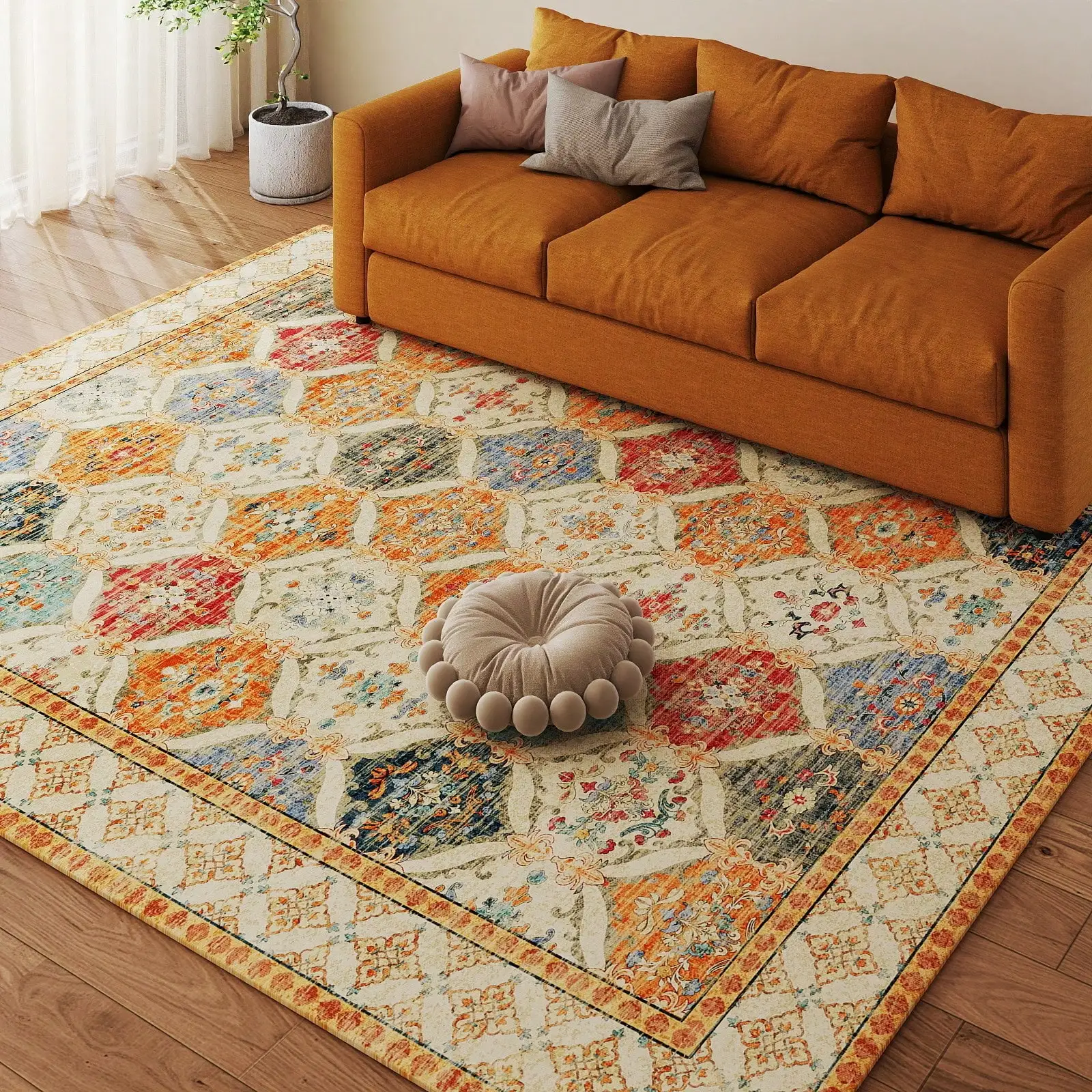 

Rugs For Living Room Bedroom, Soft Washable Printed Rug For Living Room Indoor Non Slip Stain Resistant Carpet