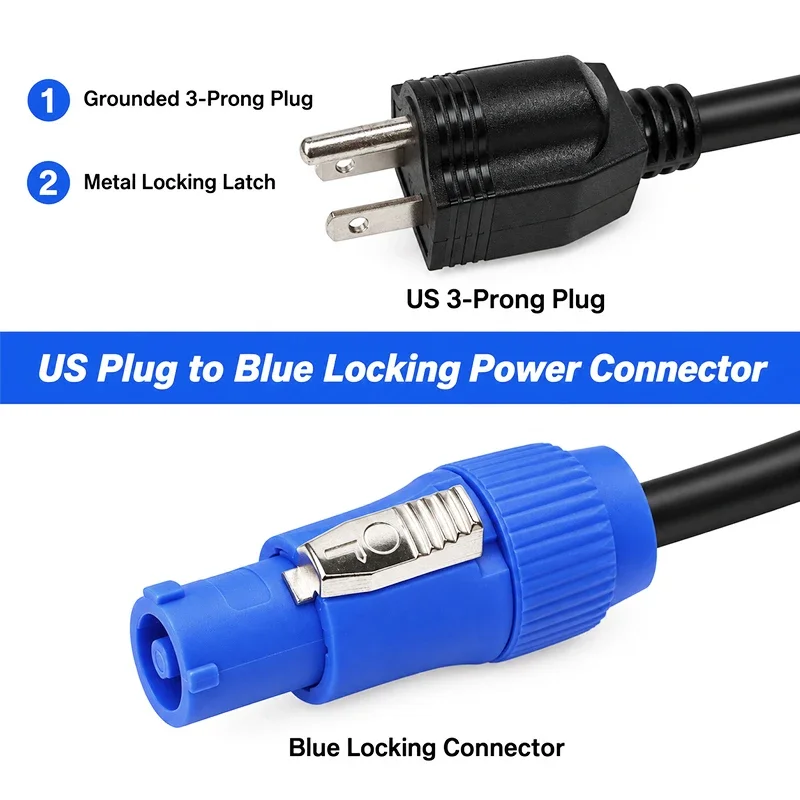 US/UK/EU Plug AC Power Extension Cable 3x1.5mm2 1M 1.5M to 3 Pin Locking Connector for Stage Lighting LED Beam Audio Equipment