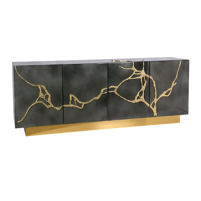 

All-copper household European-style living room side cabinet dining room high-end villa hotel square rectangular side cabinet