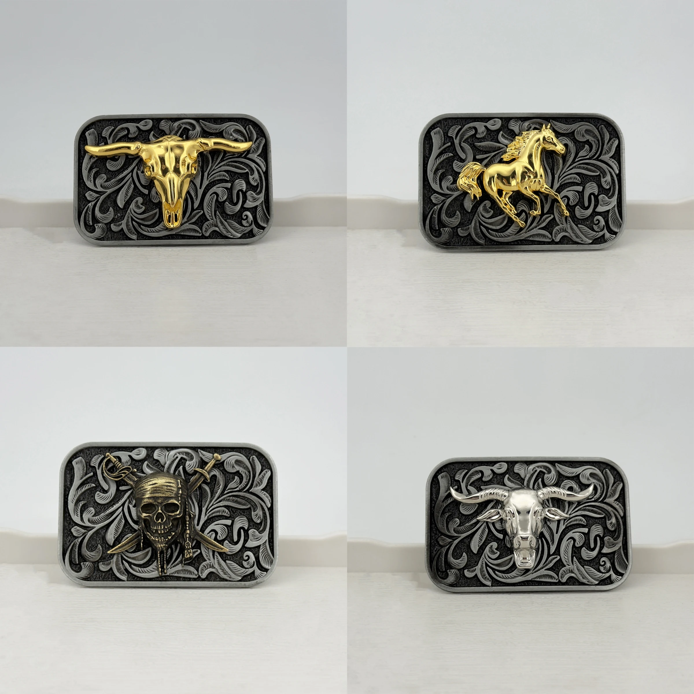 1pc Antique Silver Vintage Large Square Belt Buckle with Animal Head Horse Fun Pattern Unisex Waist Decorative Buckle